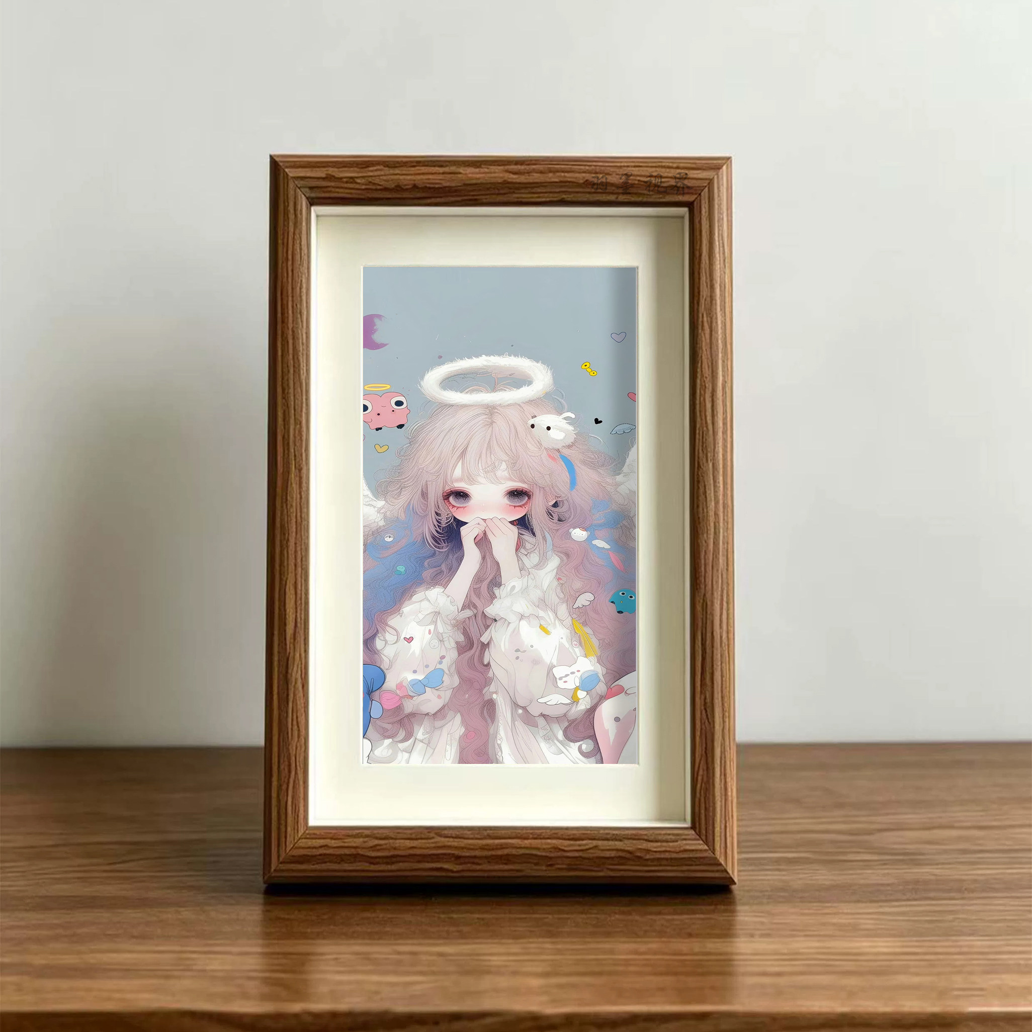 软萌天使少女治愈插画相框摆件文艺桌面装饰画个性摆台
