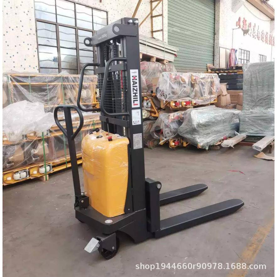半电动堆高叉车电动升高车1吨1.5吨2吨仓库搬运上卸货叉车