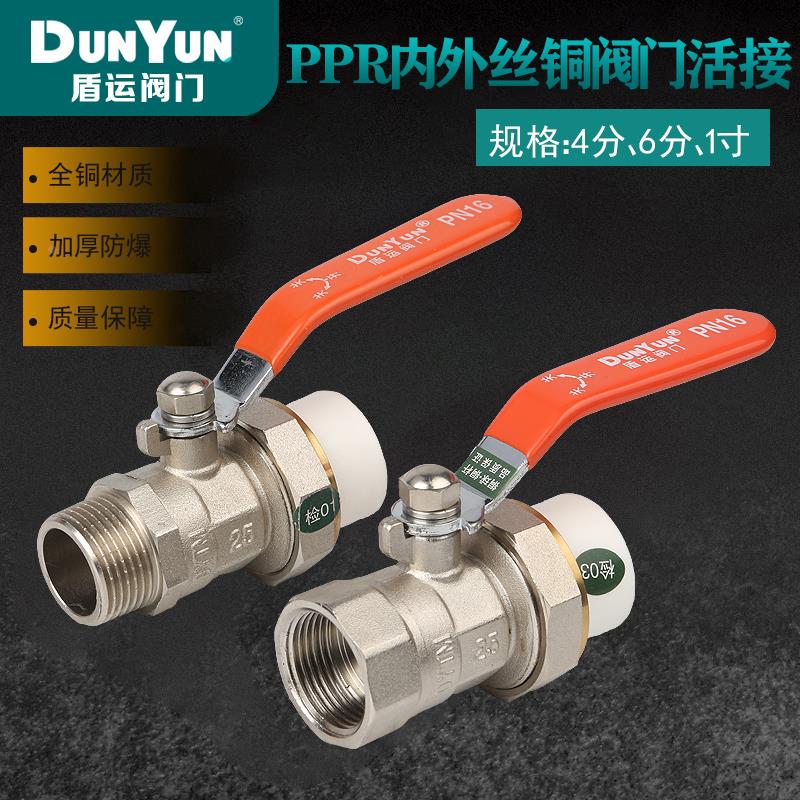盾运内丝外丝活接PPR黄铜固定球阀4分6分1寸外牙全铜阀门焊接热熔