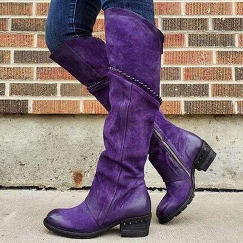 紫色长筒女靴Ladies' purple embroidered western cowboy boots