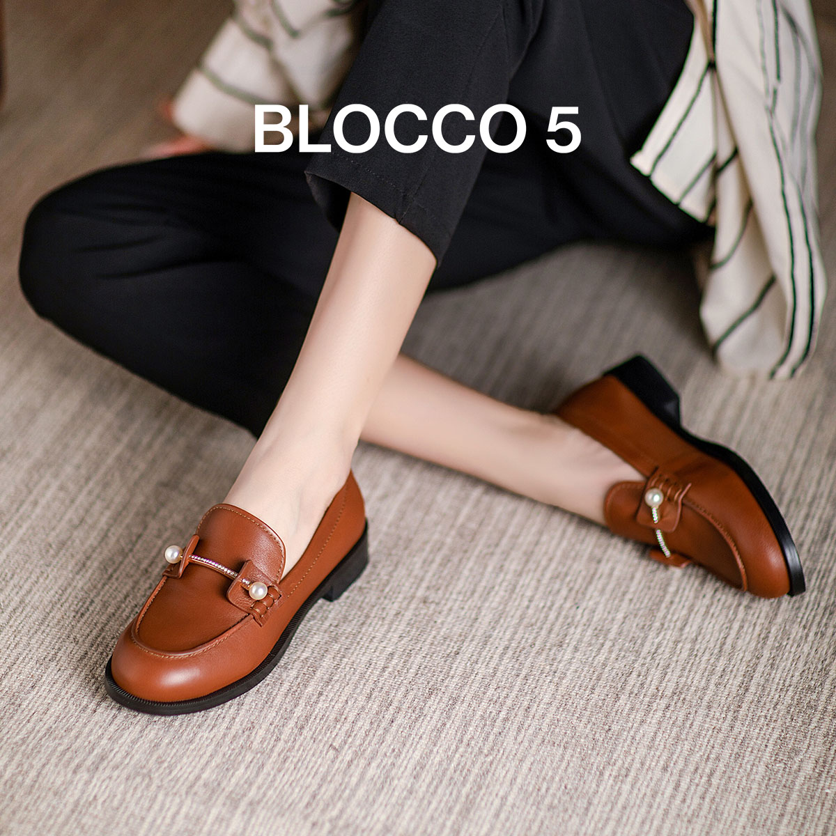 BLOCCO52025春夏新品女鞋珍珠搭扣时尚乐福鞋商场同款