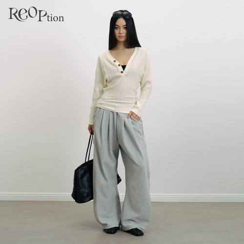 REOPtion麻花v领针织修身毛衫