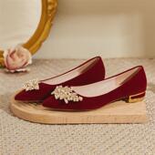 桃夭婚鞋 红色浅口 秀禾主婚纱两穿平底孕妇新娘鞋 女2025年新款 中式