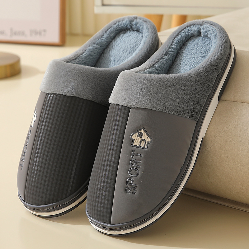 2023新款棉拖鞋男士家居家用室内防滑防水保暖情侣皮拖鞋加绒软底