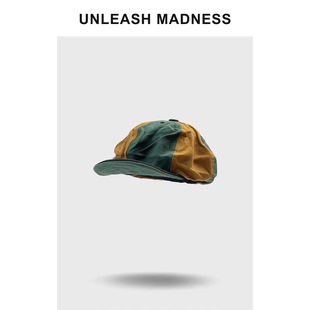 Unleash Madness 拼色短软檐南瓜贝雷帽子男女做旧八角帽日系复古