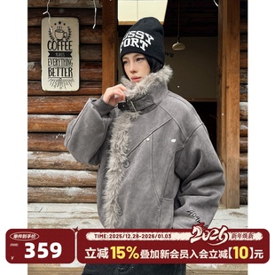 404MOB重磅保暖麂皮座山雕棉服外套秋冬保暖毛领棉袄情侣百搭棉衣