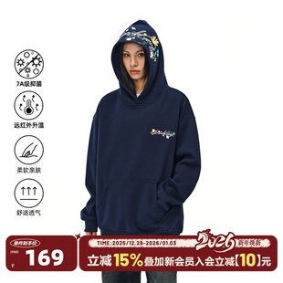 宽松情侣帽衫 连帽卫衣男女同款 帽檐花卉刺绣长袖 404MOB街头美式