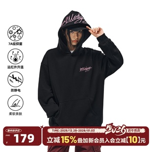 404MOB美式 秋冬厚外套上衣 复古花体字母刺绣连帽卫衣男女情侣帽衫