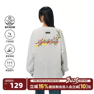 T恤男女美式 404MOB花卉刺绣长袖 宽松防晒圆领打底衫 章若楠同款