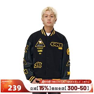 404MOB潮流毛巾锁链刺绣棒球服外套男女款秋冬季加厚美式情侣夹克