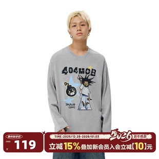 美式 T恤男女款 街头嘻哈潮牌宽松情侣打底体恤上衣 长袖 404MOB秋季