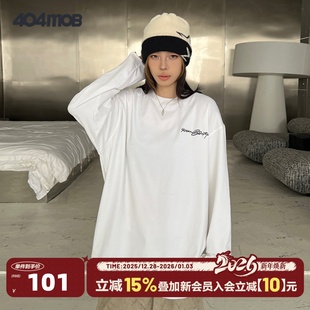 圆领内搭 t恤男女打底衫 404MOB美式 260g重磅潮流刺绣双面暖绒长袖
