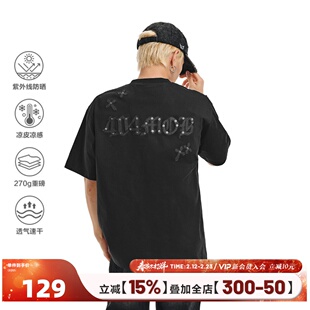 404MOB贴皮刺绣270g重磅复古短袖T恤男女款UPF50防晒凉感宽松上衣