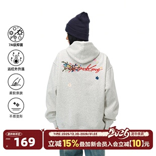 404MOB复古美式 手写花卉刺绣重磅连帽卫衣男潮流情侣休闲上衣秋冬