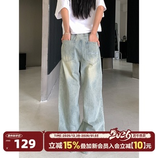 宽松休闲百搭长裤 404MOB潮流复古刺绣多色水洗做旧直筒牛仔裤 男士