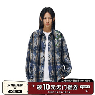 衬衫 扎染花卉刺绣长袖 404MOB美式 男磨毛加厚情侣外套女 梓渝同款