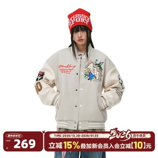 404MOB蜂鸟刺绣重磅秋冬棒球服外套男女潮牌宽松厚款 情侣飞行夹克