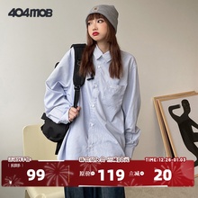 404MOB国潮复古经典刺绣条纹长袖衬衫男女ins宽松休闲衬衣外套bf