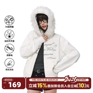 连帽开衫 短款 卫衣 大毛领加厚加绒外套女款 404MOB烫钻字母设计冬季
