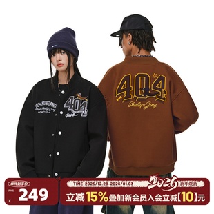 404MOB重工小狗刺绣棒球服外套男女2025秋冬美式 宽松夹克 情侣装