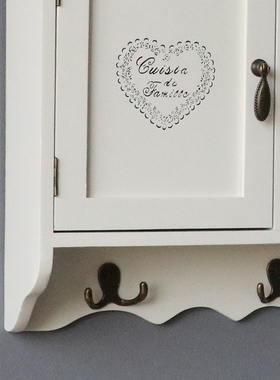 田园客厅实木吊柜壁挂墙壁白色置物架 收纳柜壁橱 壁柜带挂钩壁柜