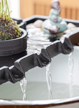 新中式石槽鱼缸鱼池微景观造景瀑布流水器摆件客厅庭院循环水配件