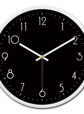 挂钟黑色黑底白字静音时钟挂墙父母卧室老人房间家用简约客厅钟表