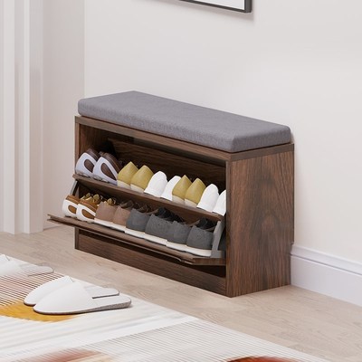 纯实木超窄换鞋凳多尺寸胡桃色家用翻斗鞋架小户型进门口可坐玄关