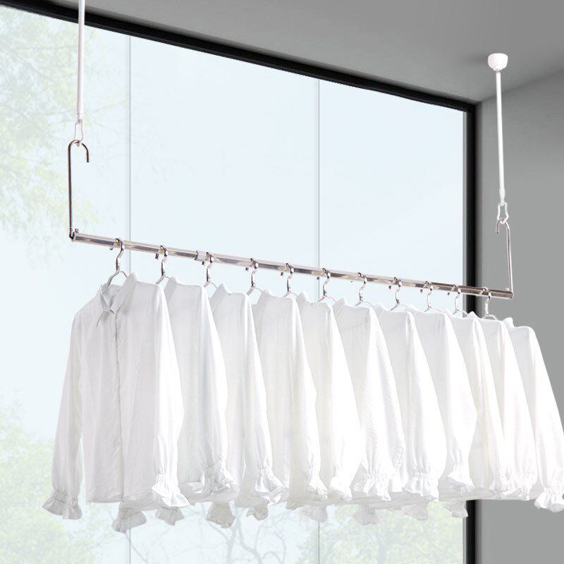 华峰高0.25-1米可升降长1-2米伸缩顶装单杆晾衣架 阳台简易晒被杆