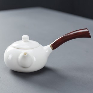 德化白瓷侧把壶单个实木手柄泡茶壶羊脂玉瓷功夫茶具西施壶家用壶