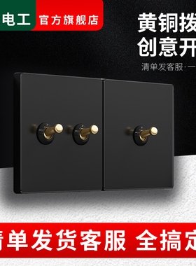 国际电工86型黑色复古黄铜拨杆开关面板酒店民宿插座一开双控五孔