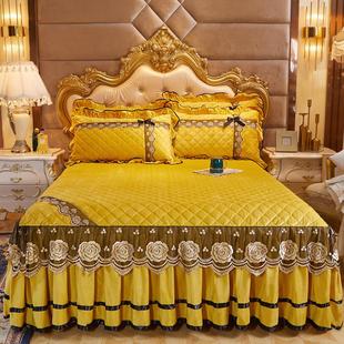 欧式水晶绒蕾丝床裙单件冬天夹棉床罩加厚床垫套席梦思床围三件套