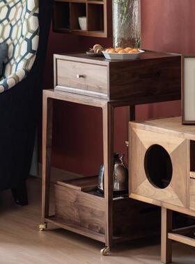 移动茶几新中式泡茶车黑胡桃木茶台桌花几烧水壶一体组合茶水柜架