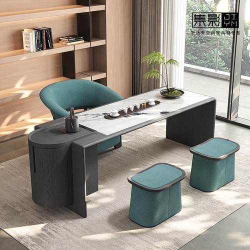 大理石实木茶桌意式轻奢茶台现代简约家用办公阳台会客茶桌椅组合