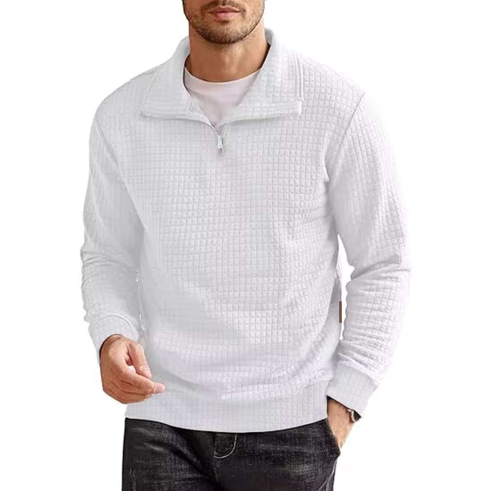 men clothes卫衣门襟拉链设计纯色立领外套男士提花格子卫衣2024