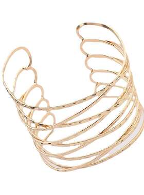 欧美夸张朋克臂镯镂空双层交叉臂环网状金属手环开口手镯