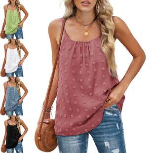 clothes 可调节吊带女士背心women 2024wish新款 欧美圆领提花无袖