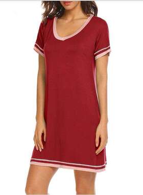 2024eBay年春夏新舒适圆领宽松撞色棉短袖家居服women clothes