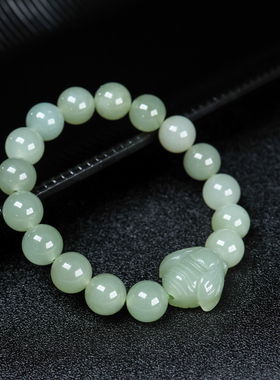 天然和田玉10mm玉手链圆珠手串晴水手链女款饰品招财手链