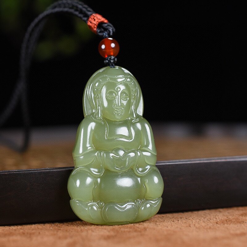 天然和田玉湖水绿观音吊坠