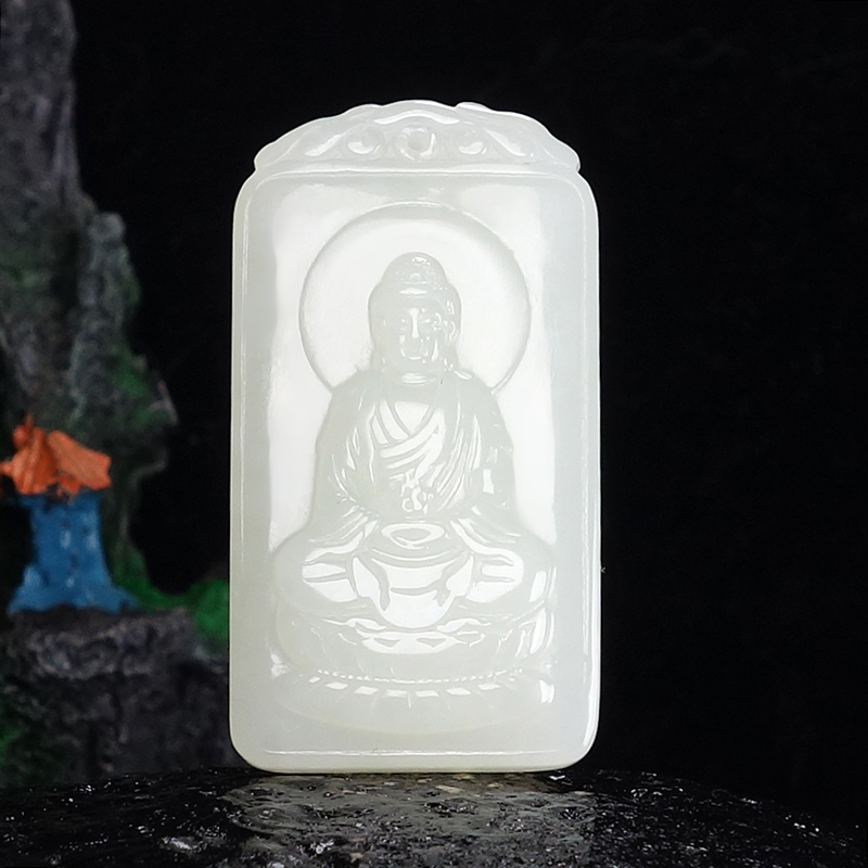 天然和田白玉大日如来佛像吊坠男女玉石挂件精雕玉坠颈饰项链