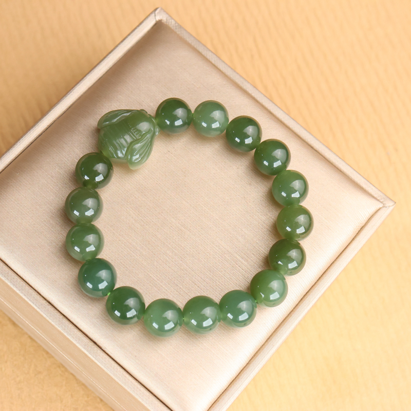 天然和田玉10mm湖水绿手串男女款珠圆玉润玉石手链玉石手串圆珠