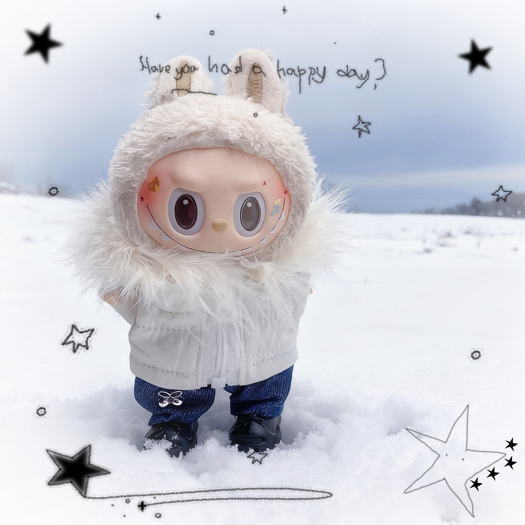 冬季新品羽绒服娃衣带毛毛一二三代拉布布娃衣labubu棉服娃衣