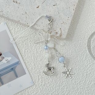 【如期而至】黎深冬日浪漫雪花手机挂链蓝色系蝴蝶结包挂件钥匙扣