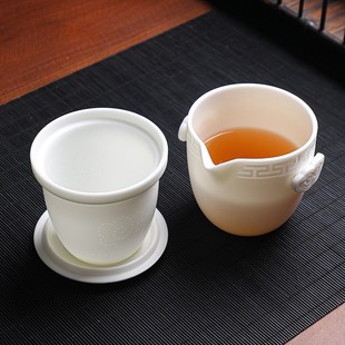 包陶瓷一壶四杯套装 羊脂玉白瓷旅行茶具手绘户外快客杯便I携式