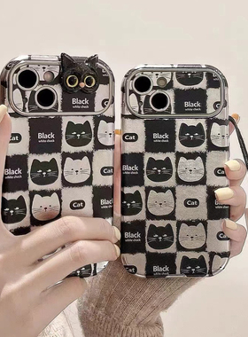 黑色立体猫咪适用于vivoy300pro手机壳Y200/Y100i女款Y35/35m防摔 Y78+/Y77/Y76S高级y52tY33Y17新视窗保护套