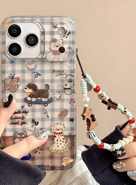 满喆格子小狗适用于三星s25手机壳s24+/s23ultra/s22/s21F/s20plus保护套note20/s10全包a52a54A23A女新款IMD