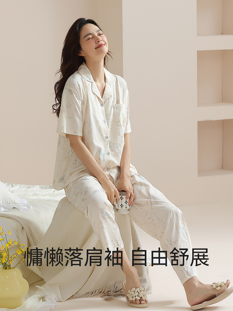 CAT MAN TENCEL PAJAMAS WOMENS 2024 NEW SUMMER LYOCELL COTTON LOUNGEWEAR PREMIUM SHORT SLEEVE COOL FEELING SET