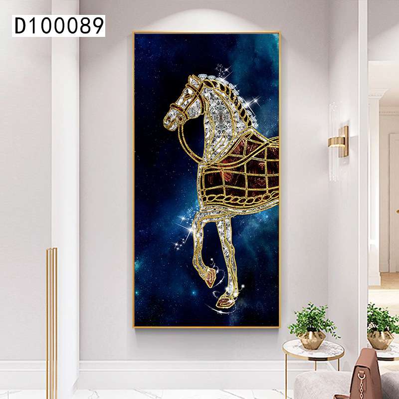 马到成功大幅玄关装饰画欧式轻奢走廊尽头壁画镶钻晶瓷画楼梯画图片
