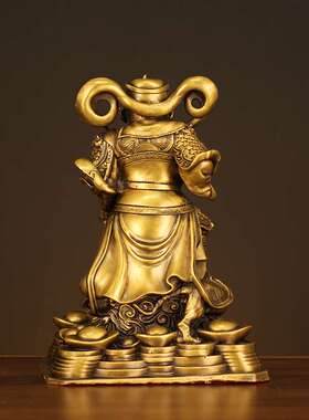 黄铜赵公明神像摆件家用招店铺供奉财武财神赵公明骑虎像铜像大号